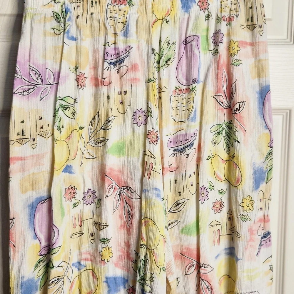 Vintage - Koret Francisca - Flowy Water Color w/ Line Drawing Print Shorts 27
